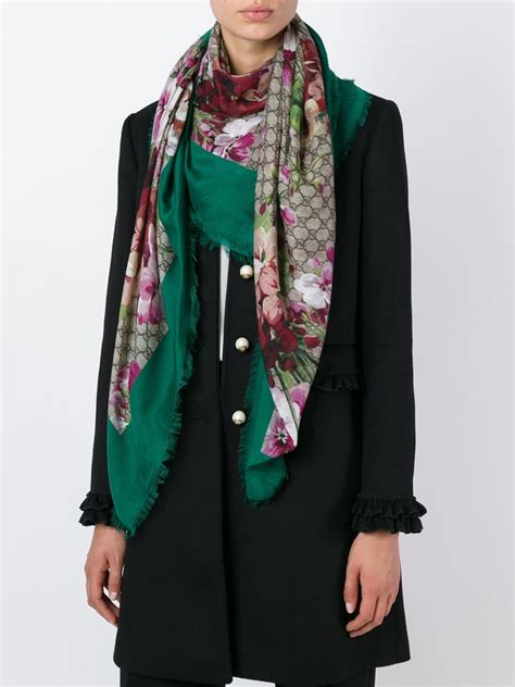 gucci blooms cashmere scarf|Gucci scarves with fur trim.